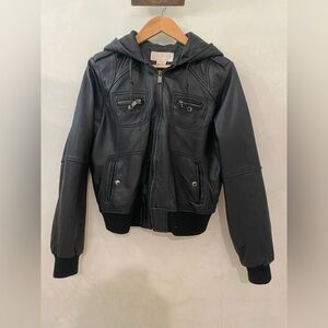 Michael Kors Black Leather Jacket with Hood